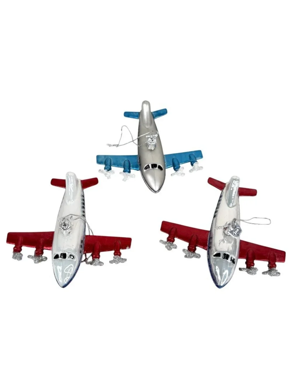 3 Kurt Adler Noble Gems Glass Airplane Christmas Ornaments 4‎ Engine Transport
